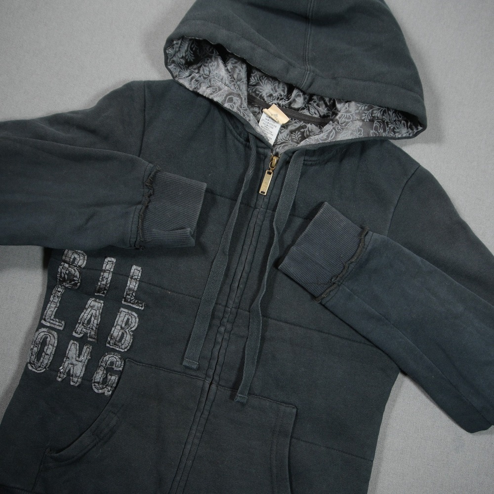Y2K Billabong Satin Lined Damask Women Zip Up Hoodie S Skater Surfwear Faded